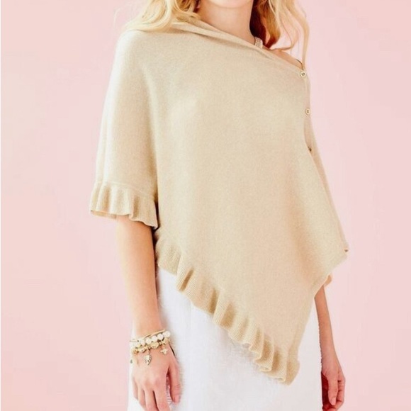 Lilly Pulitzer Valiente Wrap in Heathered Sand Dune with metallic gold buttons - Picture 2 of 8